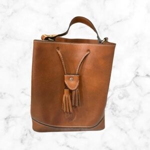 El Corte Ingles Brown Leather Bucket Bag with Tassel